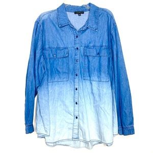 Lane Bryant Ombre Button Down Shirt 26/28 Blue